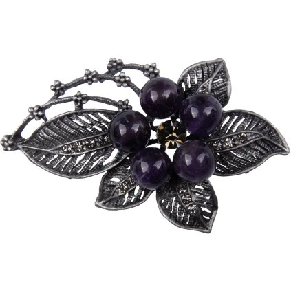 Bross - kibontott virág cirkóniákkal és gyöngyökkel, lila szín, 9001805-3