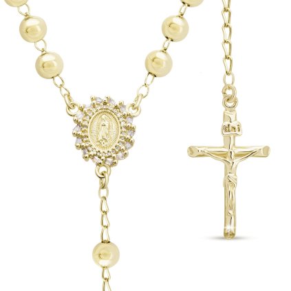 Aranyozott rózsafüzér 14k ovális cirkóniákkal, golyókkal 6 mm 3002206, 72,5 cm