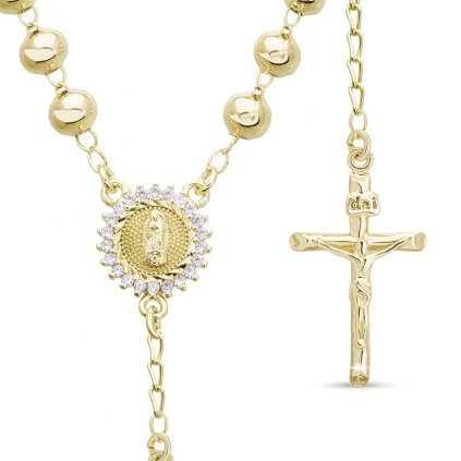 Arany rózsafüzér 14k kör cirkóniákkal, golyókkal 6 mm, 77 cm
