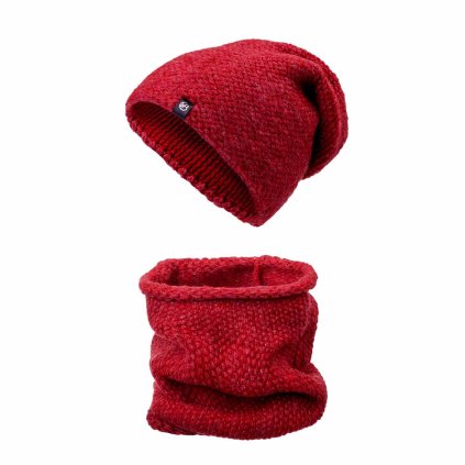 53209 3 damsky zimni set wrobi cepice a tunel cervene barvy