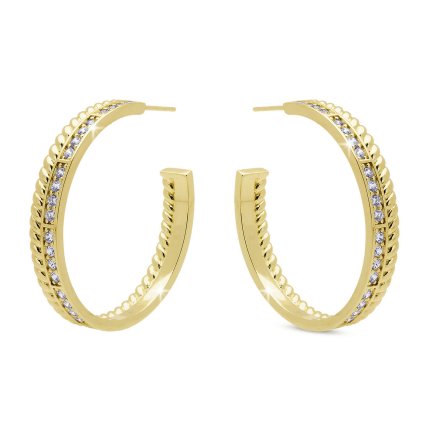 54409 pozlacene nausnice 14k kruh 3 7 cm ozdobeny pletenym motivem a zirkony 1003403