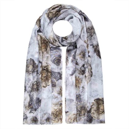 55660 damsky sal kvetinovy se zlatym potiskem hnedy 7200780 2