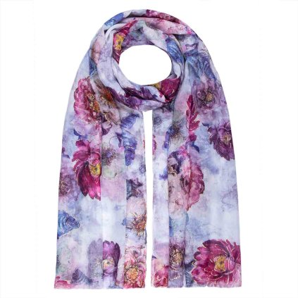 55663 damsky sal kvetinovy se zlatym potiskem ruzovy 7200780 3