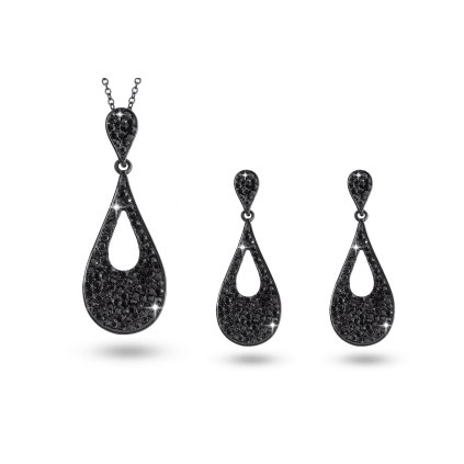 Csepp alakú fém ékszer készlet, csillogó strasszkövekkel díszítve - fekete 6000520-1