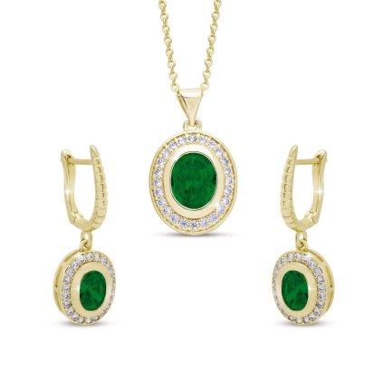 59896 set 0060 1 pozlaceny set sperku nausnice a retizek se zelenym zirkonem