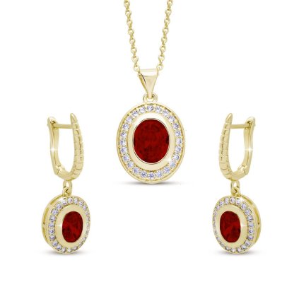 59899 set 0060 2 pozlaceny set sperku nausnice a retizek s cervenym zirkonem