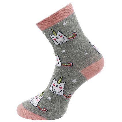 Női nyomtatott zokni UNICORN CAT NP6322 - világosszürke 9001482-1
