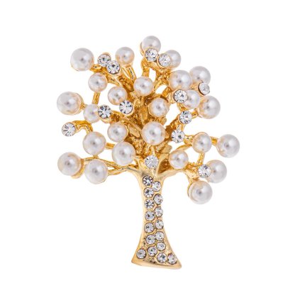 61798 broz strom zivota s brousenymi kaminky a bilymi perlickami zlate barvy 9001695 4