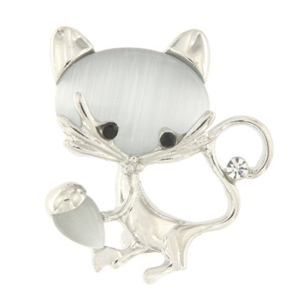 Melltű - macska hallal és műkővel, ezüst 9001464-1