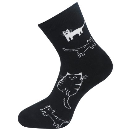 Női frottír zokni macska mintával NV8859 - fekete színben 9001487