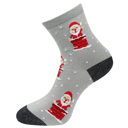 Karácsonyi női zokni SN9385, Mikulás fényes szállal - szürke színű 9001504-1
