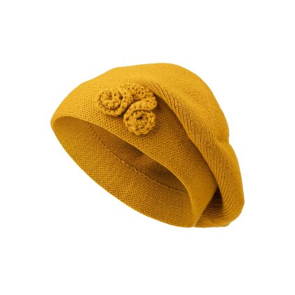 31544 damsky pleteny baret s kvetinou okrove barvy 7100221 11