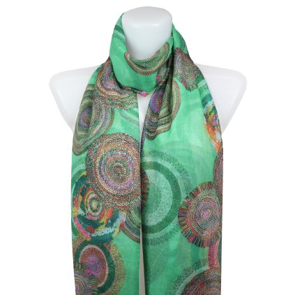 Női könnyű, téglalap alakú sál 31110, aranyszálas kerekek - sötétzöld 7200601-3