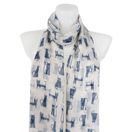 Női könnyű, téglalap alakú sál 39501, macskák - krém 7200616-4