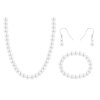 Készlet ékszer fémböl, fehér gyöngy, nyaklánc + fülbevaló + karkötő 6000655