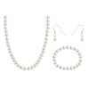 Ékszer fém szett, krémszínű gyöngy, nyaklánc + fülbevaló + karkötő 6000465-1