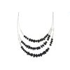 Kötél nyaklánc három sor műgyöngyökkel és kövekkel - fekete 6000447