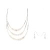 Kötél nyaklánc három sor műgyöngyökkel és kövekkel - fehér 6000447-1