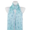 Női könnyű, téglalap alakú sál 39501, macskák, kék-zöld 7200616-5
