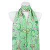 Női vékony téglalap alakú sál 3085-02, macskák - zöld 7200625-3