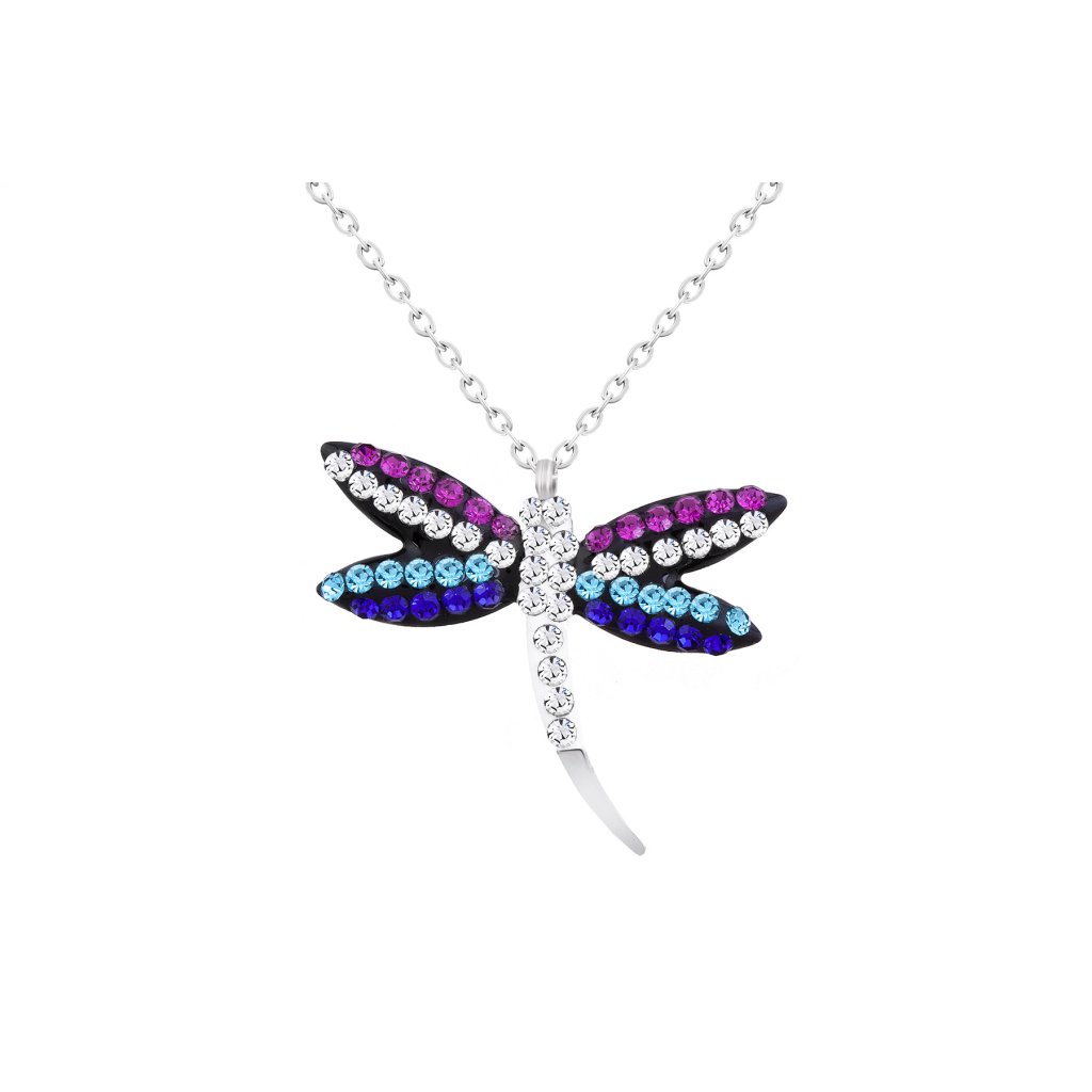 Lanț din oțel chirurgical cu pandantiv, libelulă decorată cu zirconiu cubic colorat 3001553