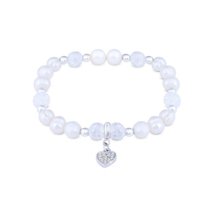 Brățară piatră naturală Pearl cu inimă decorată cu zirconiu cubic 2001943