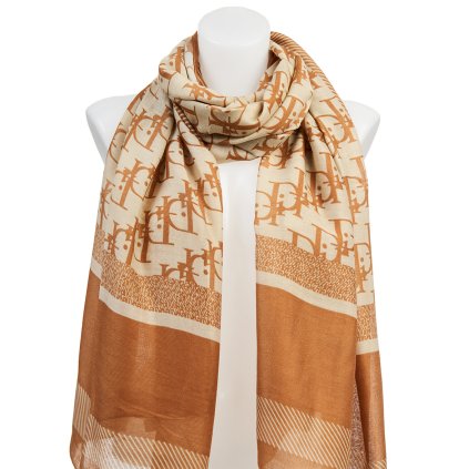 Eșarfă dreptunghiulară de damă cu imprimeu Di 21085-16, în combinație crem-maro 7200518-3