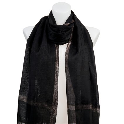 Eșarfă dreptunghiulară de damă cu imprimeu 113-15, în combinație neagră 7200517-1