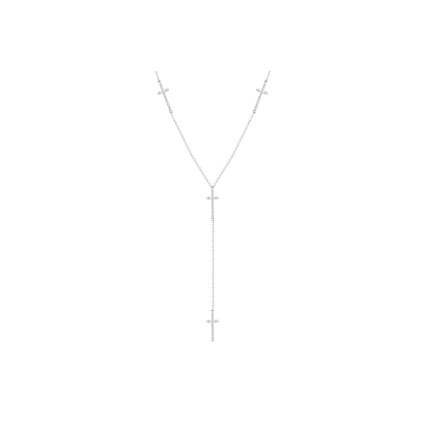 Lanț + pandantiv placat cu rodiu, formă ypsilon cu cruci și zirconiu cubic 3001502