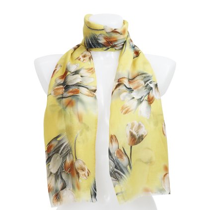 Eșarfă dreptunghiulară pentru femei imprimată cu flori, cu fir auriu - galben 7200534-1