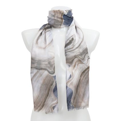 Eșarfă dreptunghiulară pentru femei cu imprimeu marmură cu fir auriu, albastru-maro 7200533-5