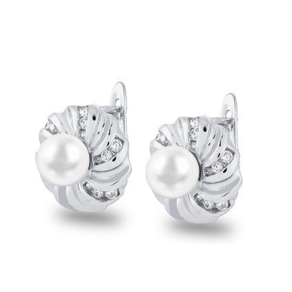Cercei cu perle placate cu rodiu, floare cu zirconiu cubic 1002285