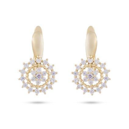 Cercei placați cu aur 14k, floare cu zirconiu cubic 1002293