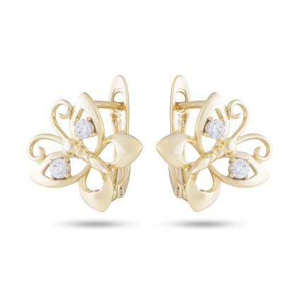 Cercei placați cu aur 14k, fluturi cu zirconiu cubic 1002330
