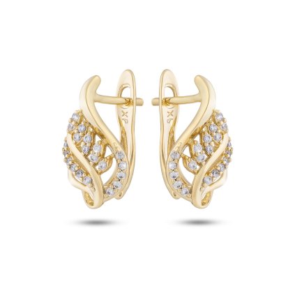 Cercei placați cu aur 14k, frunză răsucită cu zirconiu cubic 1002321