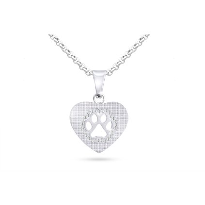 Colier realizat din oțel chirurgical cu pandantiv, labă de câine plasată în inimă cu zirconiu cubic 3001551