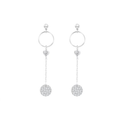 Cercei dangle placați cu rodiu, cerc cu lanț lung și cerc cu zirconiu cubic 1002381