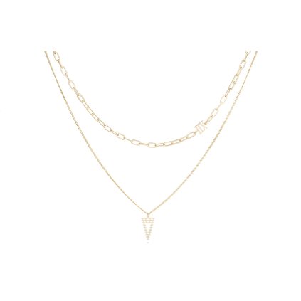 Lanț cu două rânduri, placat cu aur de 14k, combinație de două lanțuri cu pandantiv triunghi și numărul XII 3001539