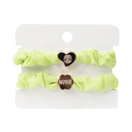 Bandă elastică pentru păr, țesătură cu ornamente aurii, culoare verde lime - 2 buc 8000285-2