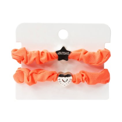 Bandă elastică pentru păr, țesătură cu ornamente aurii, culoare portocaliu neon - 2 buc 8000285-7