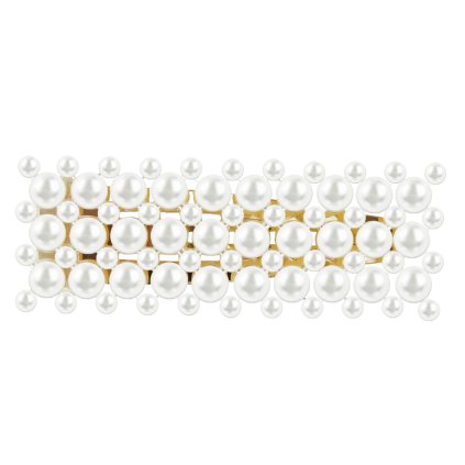 Agrafa de par, decorata cu margele in forma de retea - culoare aurie 8000785-4