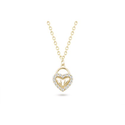 Lanț placat cu aur de 14k cu pandantiv în formă de inimă, în formă de lacăt cu zirconiu cubic 3001572