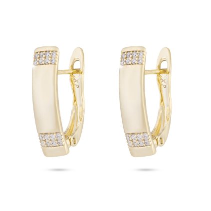 Cercei placați cu aur 14k, bandă rotunjită decorată cu zirconiu cubic 1002430