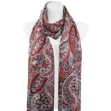 Eșarfă dreptunghiulară pentru femei, decorată cu model din fir auriu, roșu 7200556C