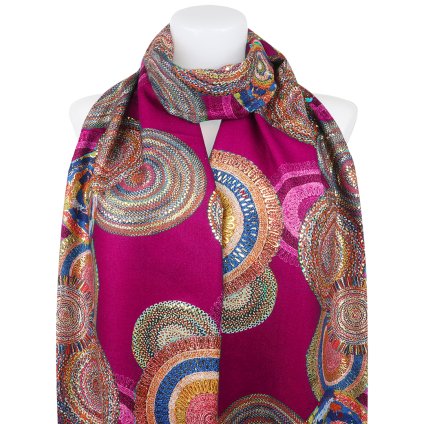 Eșarfă dreptunghiulară caldă pentru femei 3015-42 cercuri abstracte cu fir auriu, roz 7200558-5