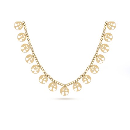 Lanț din oțel chirurgical, placat cu aur de 14k cu pandantive fixe 5127-23, copaci fini ai vieții 3001631