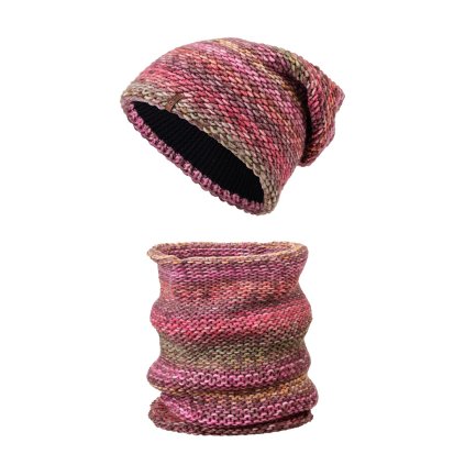 29895 2 damsky zimni set wrobi cepice a tunel multicolor