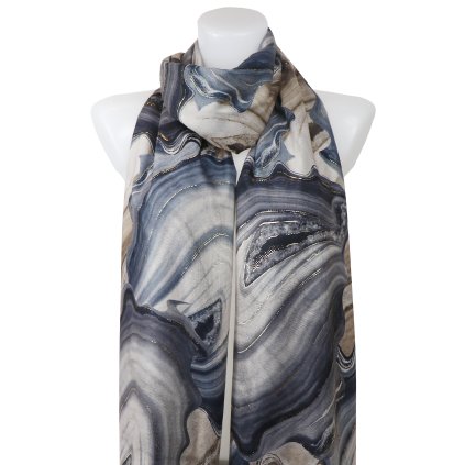 Eșarfă dreptunghiulară pentru femei 2315-3, marmură cu fir auriu, maro-albastru 7200563