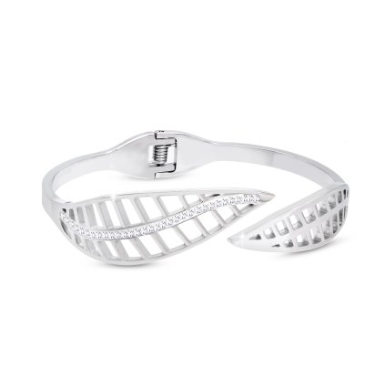 Brățară din oțel chirurgical - deschisă cu două frunze și zirconiu cubic 2002175