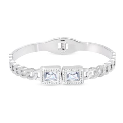 Brățară din oțel chirurgical - solidă, dreptunghiuri cu zirconiu cubic transparent 2002176